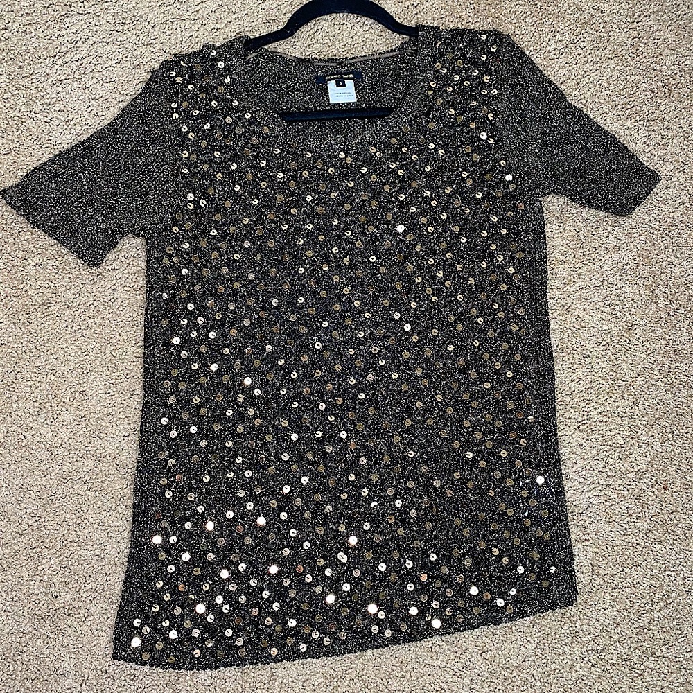 GERARD DAREL GOLD SHINE SEQUIN SWEATER TOP SIZE 3 (LARGE)